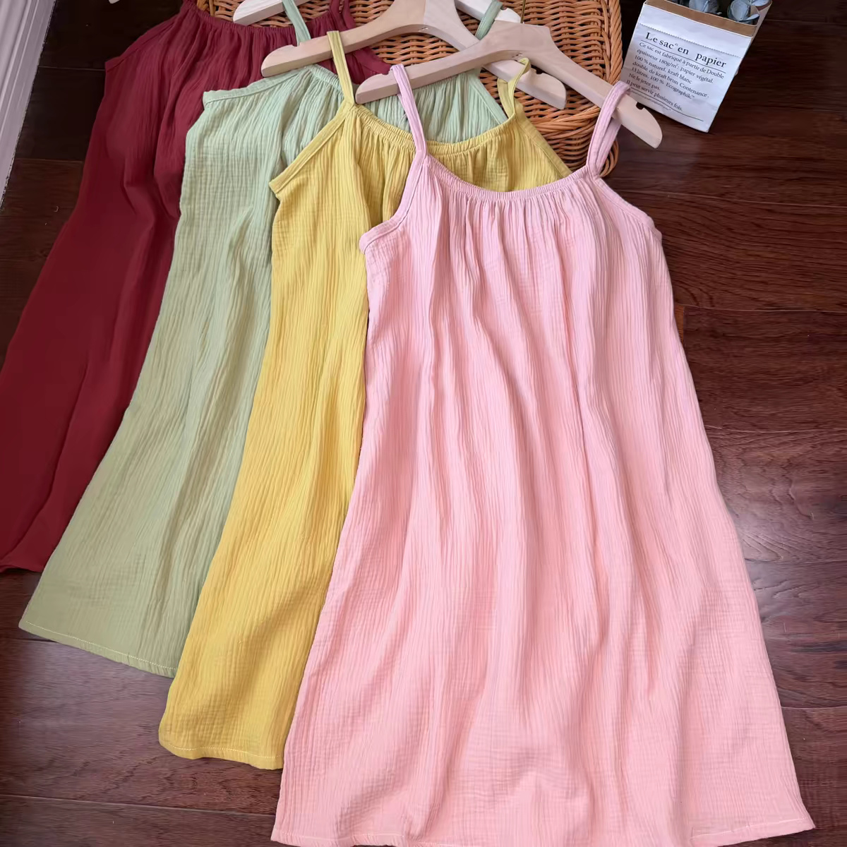 Midi Dress - เดรสผ้าฝ้าย 100% สำหรับผู้หญิง สายปรับได้ สไตล์ลำลอง ยาวปานกลาง