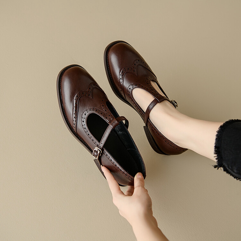 Womens Heels - รองเท้าส้นสูงสำหรับผู้หญิง, รองเท้าส้นเตี้ยรองเท้าหนังสำหรับรองเท้าสตรีหัวกลมฤดูใบไม้ร่วง/ฤดูใบไม้ผลิรองเท้าออกซ์ฟอร์ด