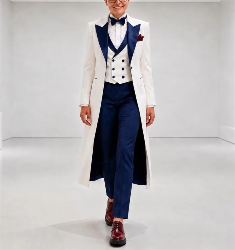 Womens Blazer - เสื้อแจ็คเก็ตสีน้ำเงินกรมท่าขาวสำหรับผู้หญิง ชุดสูทหรูหรา ตัดเย็บอย่างประณีต เหมาะสำหรับใส่ทำงานหรือเป็นชุดไปงานแต่งงาน เสื้อเบลเซอร์สำหรับสุภาพสตรี (เฉพาะเสื้อแจ็คเก็ต)