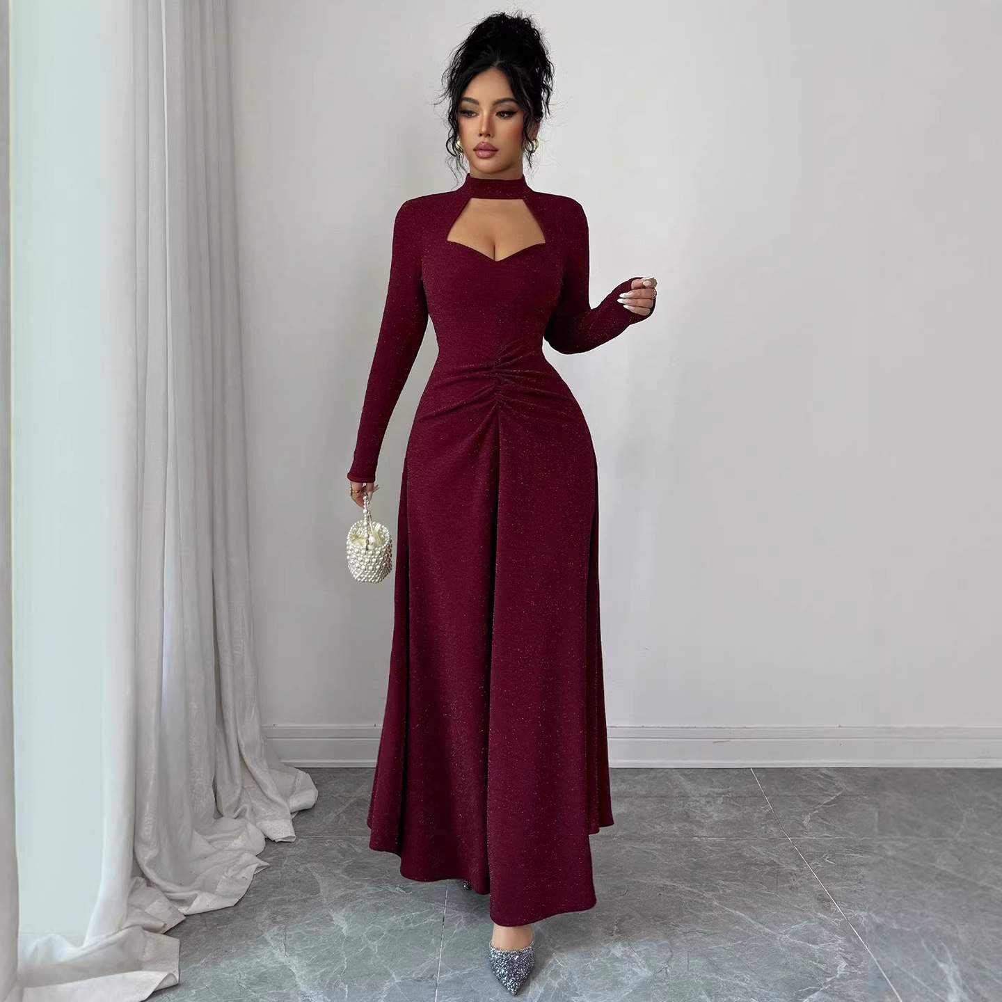 เดรสทรงเข้ารูปสีพื้นแบบมีจีบ ร - Midi Dress บทวิจารณ์และราคา