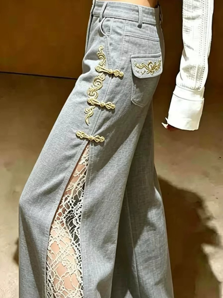 กางเกงขายาวทรงตรงแต่งลูกไม้ปัก - Tailored Trouser Wide บทวิจารณ์และราคา