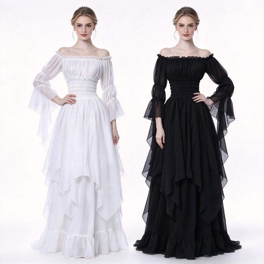 ชุดเดรสสไตล์ยุคกลาง ชุดเดรสยาว - Lace Dress บทวิจารณ์และราคา