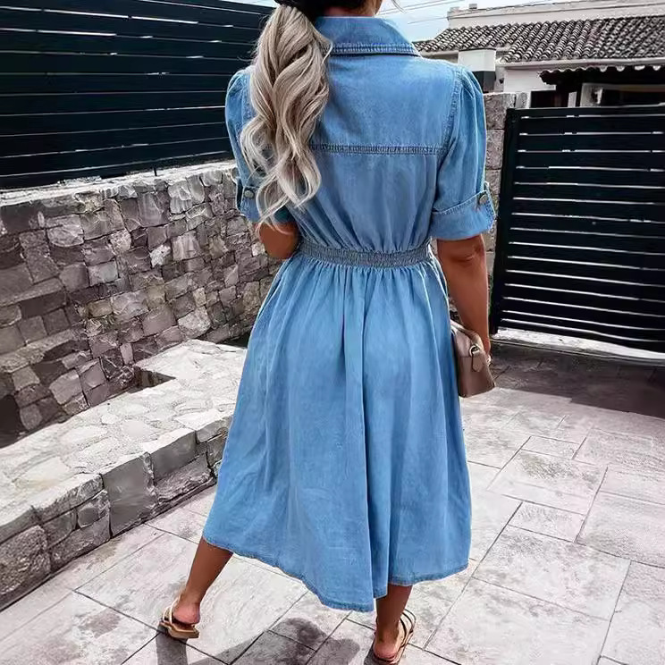 เดรสเชิ้ตยีนส์สีอ่อนสำหรับผู้ห - Midi Dress บทวิจารณ์และราคา