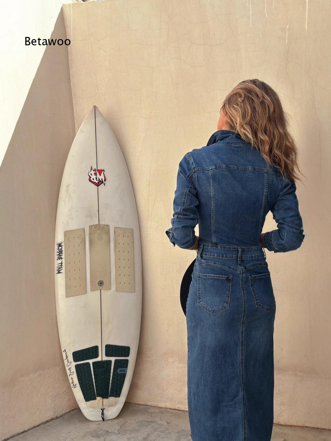เดรสยีนส์สีดำทรงมิดิสำหรับผู้ห - Midi Dress บทวิจารณ์และราคา