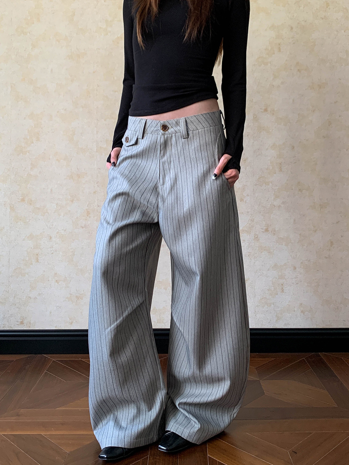 กางเกงลำลองทรงขากว้างลายทางแนว - Tailored Trouser Wide บทวิจารณ์และราคา