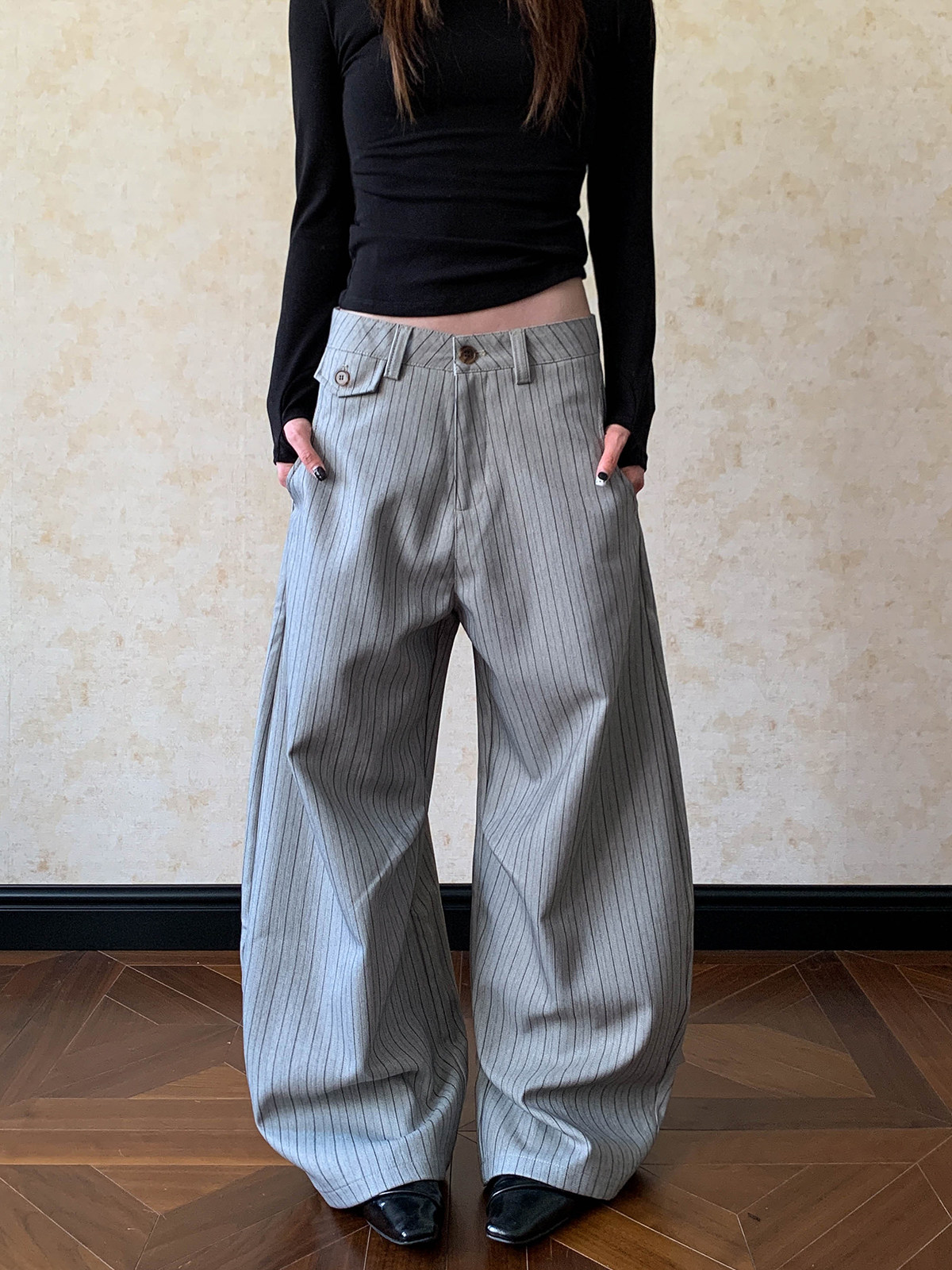 กางเกงลำลองทรงขากว้างลายทางแนว - Tailored Trouser Wide บทวิจารณ์และราคา